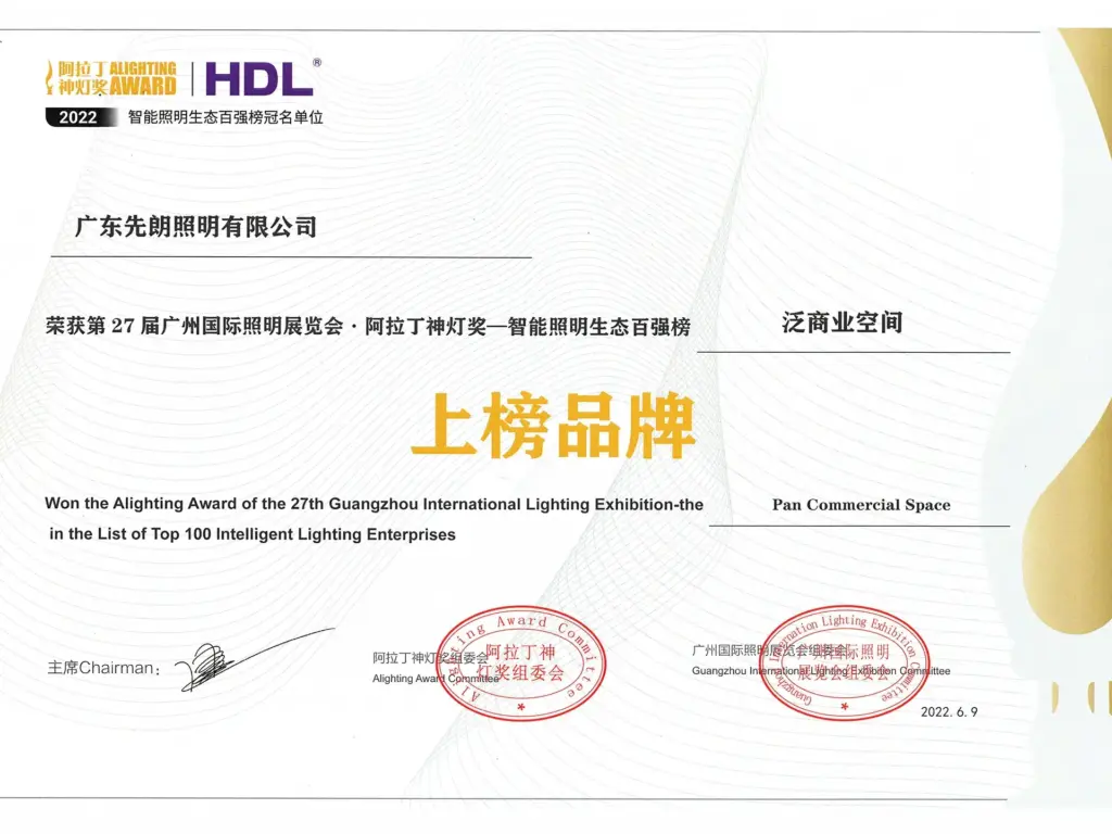 Alighting Award Top 100 intelligent Lighting Enterprises-1-Certificate