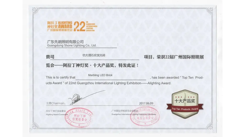 Marbling LED Brick awarded“Top Ten Products Award”of Alighting Award-1