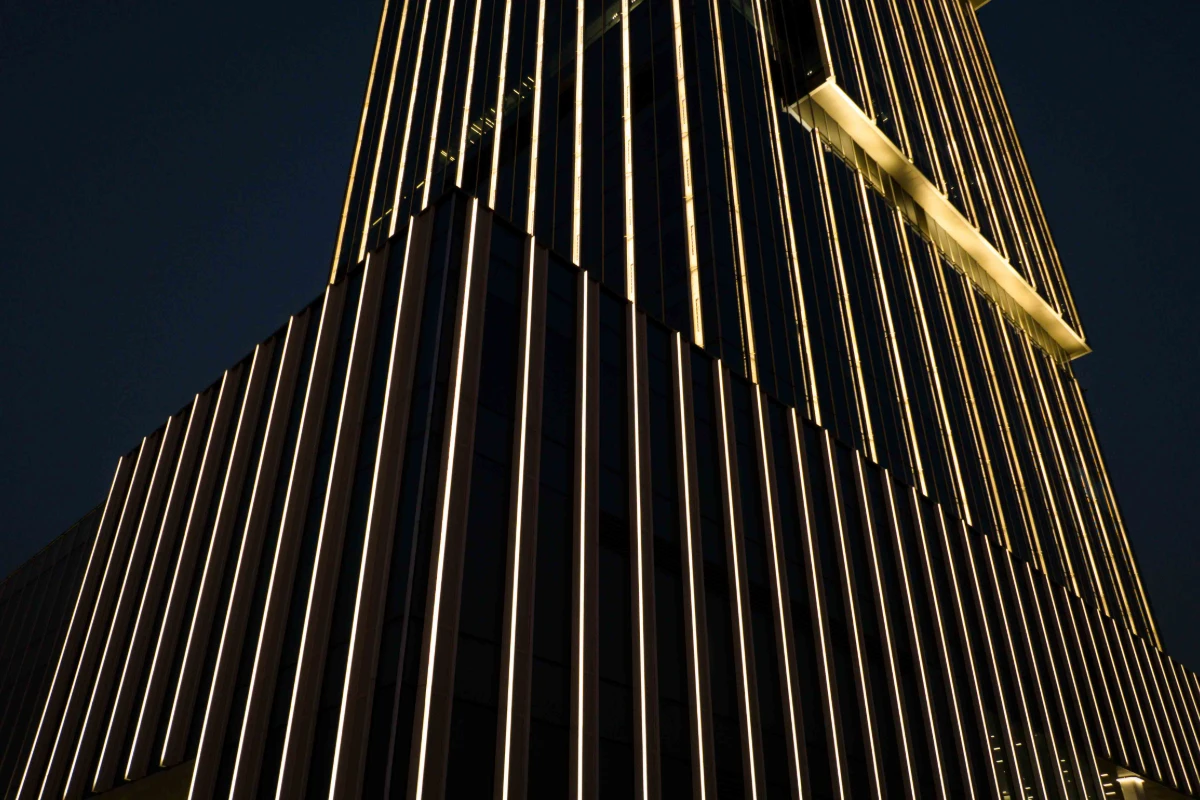 Municipal building facade lighting with LED linear lights